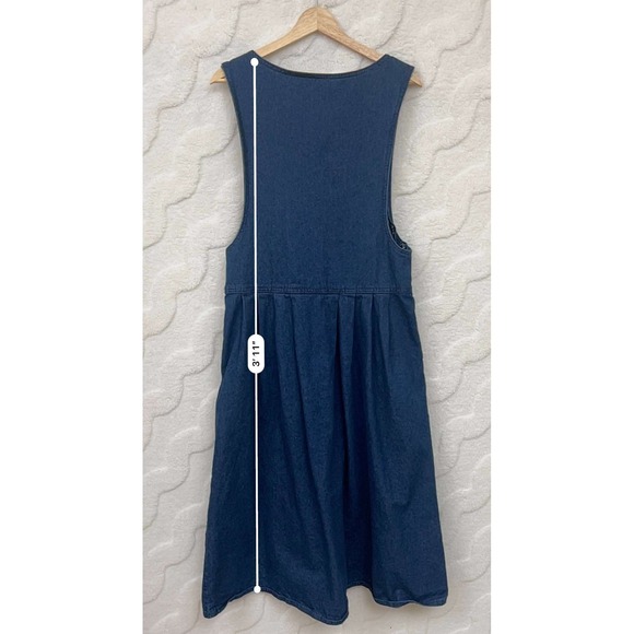 Woolrich Denim Pinafore Dress Cottagecore Women Size L Indigo Cotton Made in USA - Picture 4 of 10